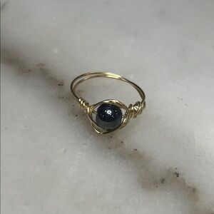 Gold Wire Wrapped Hematite Stone Ring Size 10